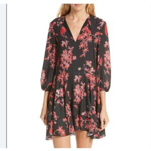 Alice + Olivia Black Red Floral Mini Dress Moore Blouson Sleeve s small